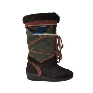 B2 Auth TECNICA VTG 90s Drk Brown Apres Goat Hair Fur Boot Shoes Size 5.5 US 36